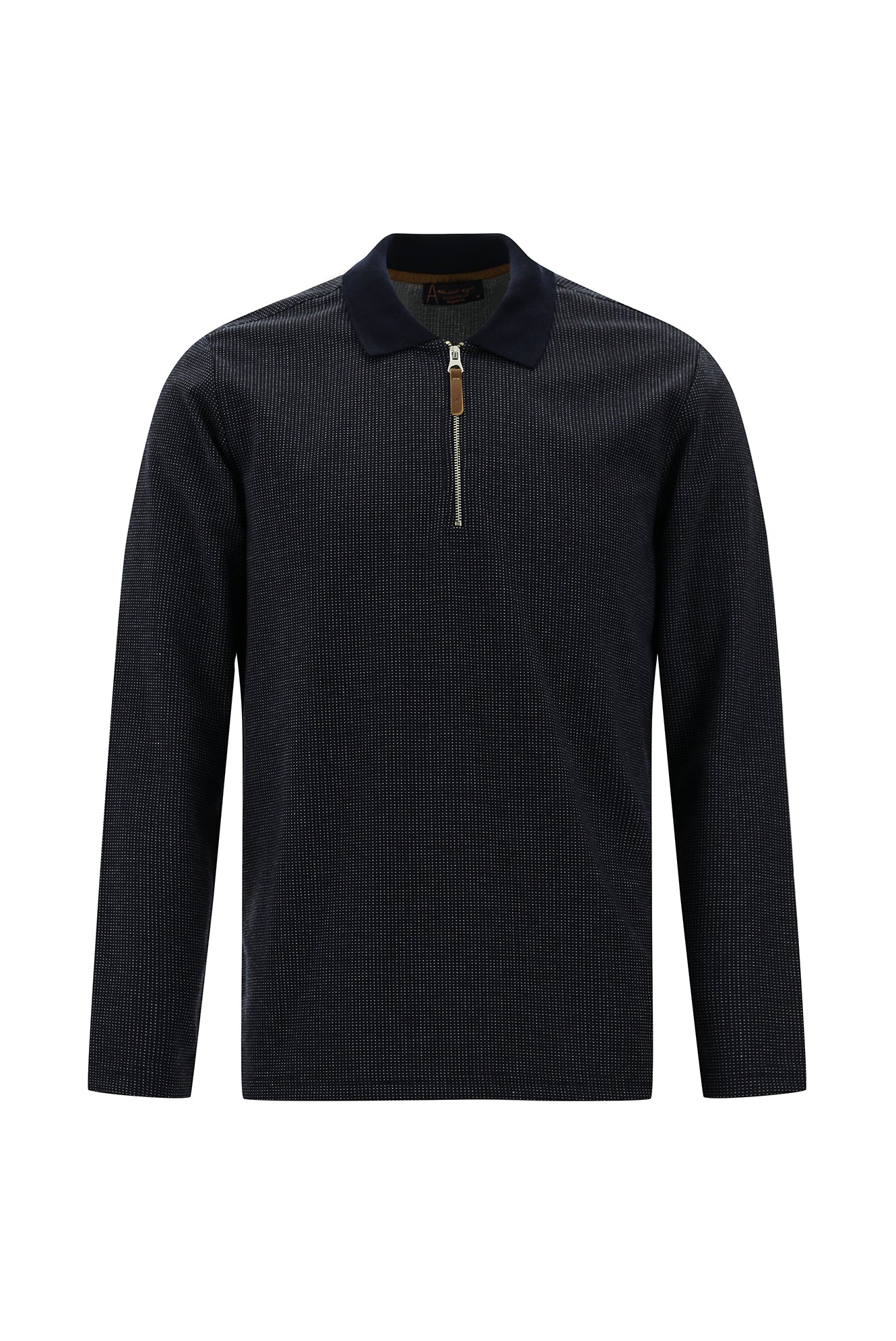 Tünd Dəniz Polo Yaxalıqlı Adi Fit Fermuarlı Naxışlı Sweatshirt