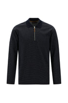 Tünd Dəniz Polo Yaxalıqlı Adi Fit Fermuarlı Naxışlı Sweatshirt