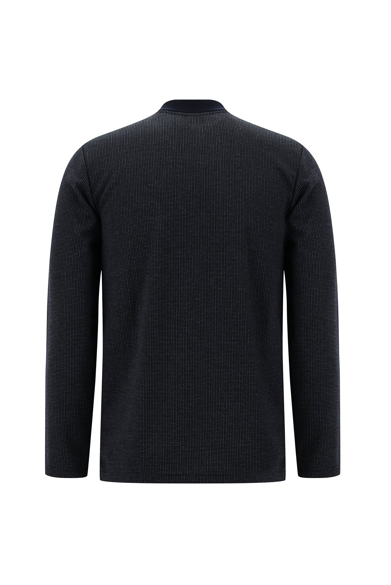 Tünd Dəniz Polo Yaxalıqlı Adi Fit Fermuarlı Naxışlı Sweatshirt