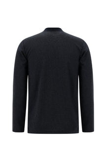 Tünd Dəniz Polo Yaxalıqlı Adi Fit Fermuarlı Naxışlı Sweatshirt