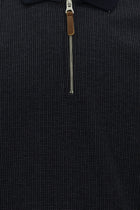 Tünd Dəniz Polo Yaxalıqlı Adi Fit Fermuarlı Naxışlı Sweatshirt