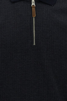 Tünd Dəniz Polo Yaxalıqlı Adi Fit Fermuarlı Naxışlı Sweatshirt