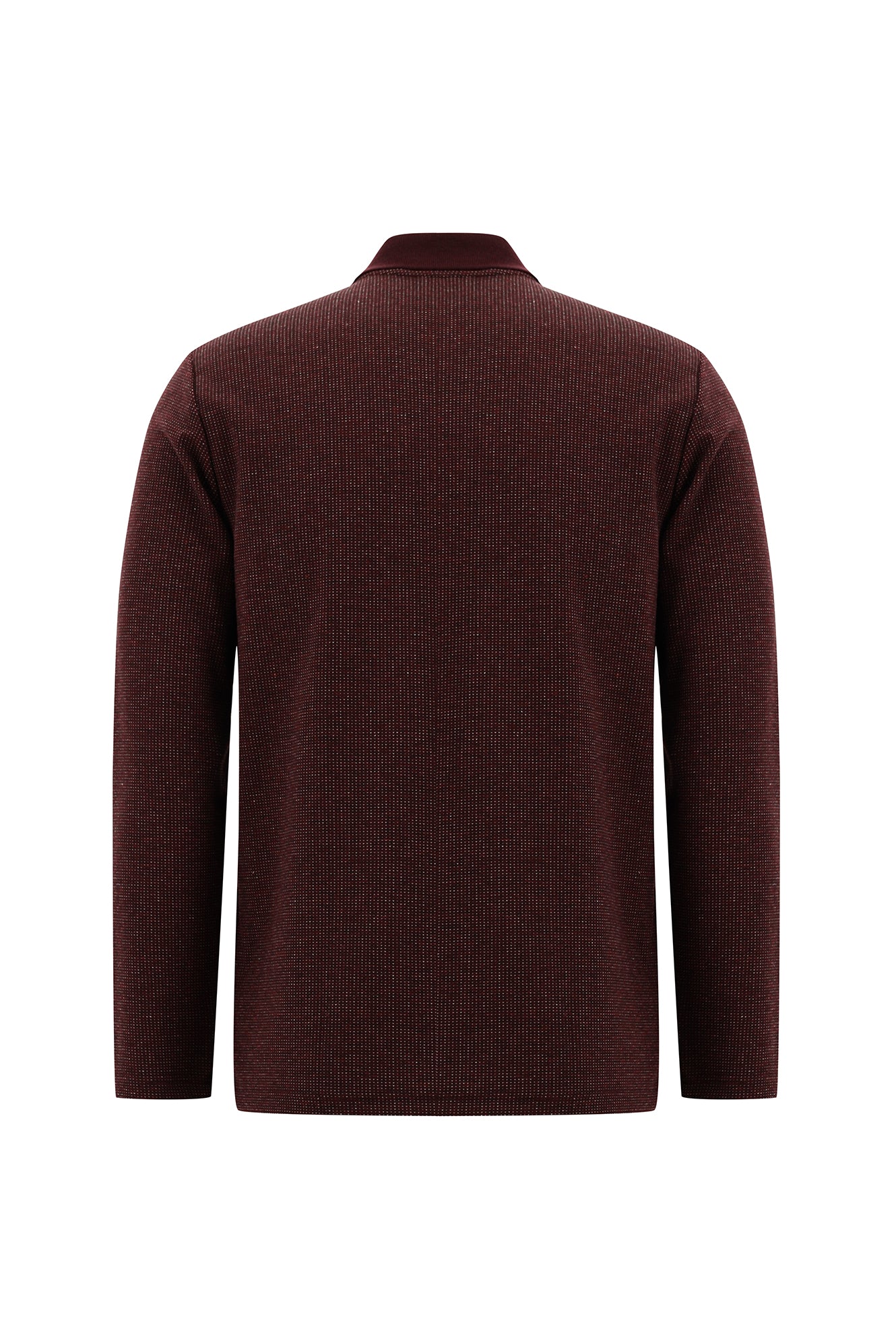 Tünd Bordo Polo Yaxalıqlı Adi Fit Fermuarlı Naxışlı Sweatshirt