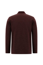 Tünd Bordo Polo Yaxalıqlı Adi Fit Fermuarlı Naxışlı Sweatshirt