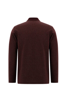 Tünd Bordo Polo Yaxalıqlı Adi Fit Fermuarlı Naxışlı Sweatshirt