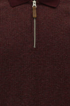 Tünd Bordo Polo Yaxalıqlı Adi Fit Fermuarlı Naxışlı Sweatshirt
