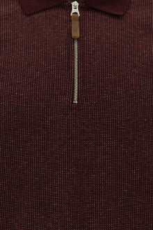 Tünd Bordo Polo Yaxalıqlı Adi Fit Fermuarlı Naxışlı Sweatshirt