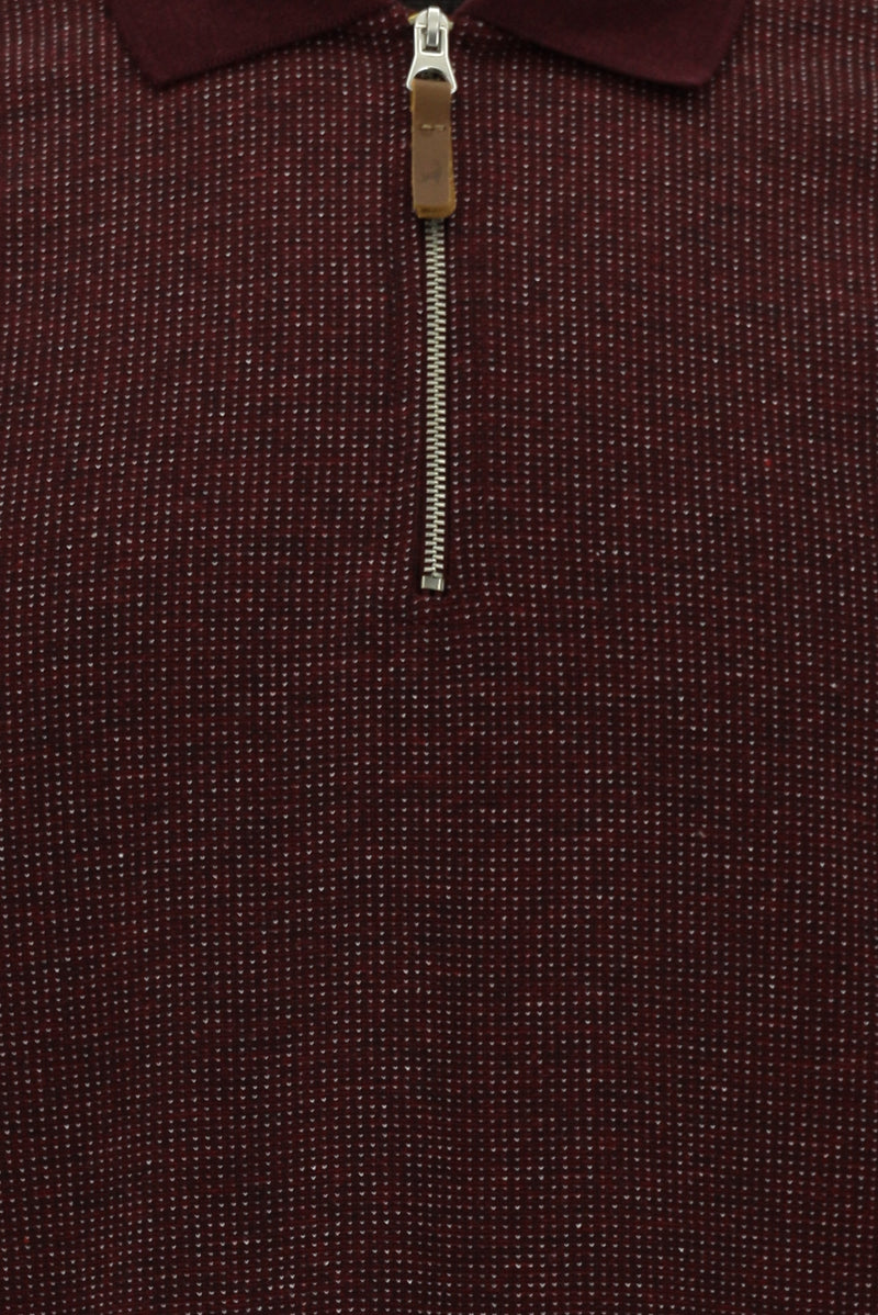 Tünd Bordo Polo Yaxalıqlı Adi Fit Fermuarlı Naxışlı Sweatshirt