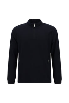 Tünd Dəniz Yarım Turtlenock Adi Fit Fermuarlı Naxışlı Sweatshirt