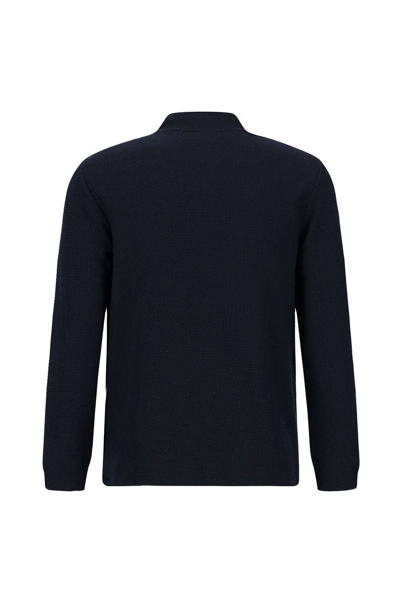 Tünd Dəniz Yarım Turtlenock Adi Fit Fermuarlı Naxışlı Sweatshirt