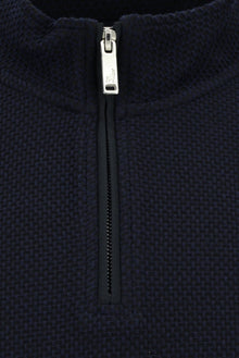 Tünd Dəniz Yarım Turtlenock Adi Fit Fermuarlı Naxışlı Sweatshirt