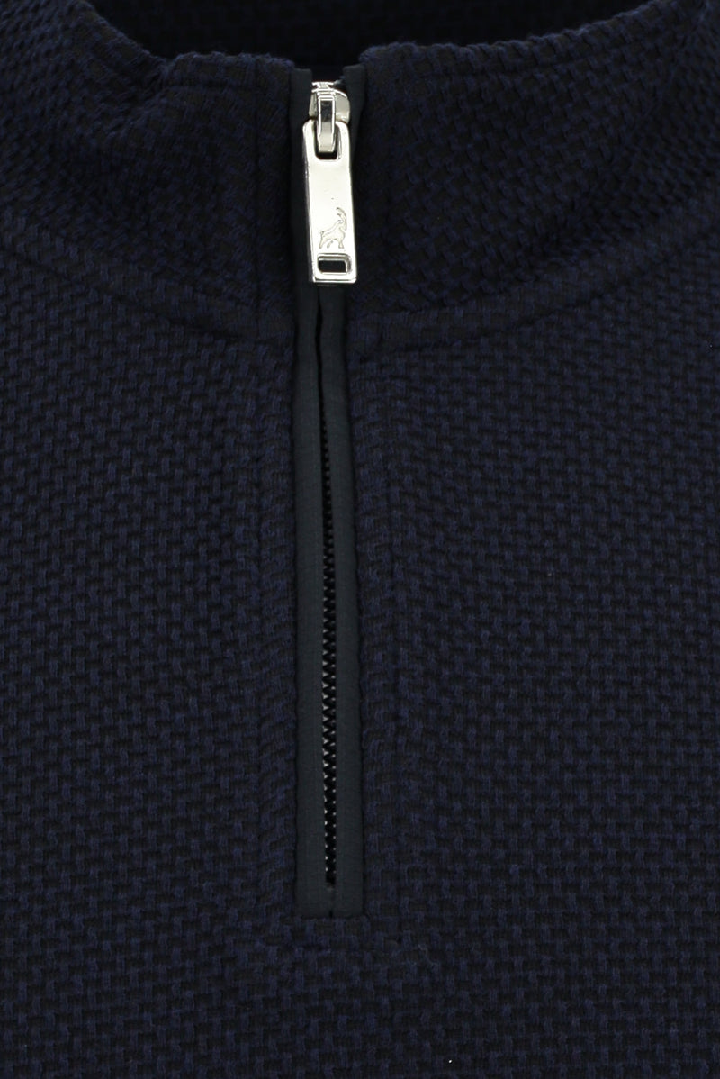 Tünd Dəniz Yarım Turtlenock Adi Fit Fermuarlı Naxışlı Sweatshirt