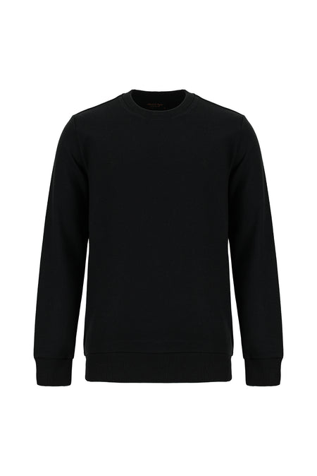 Qara Crew Neck Adi Fit Pambıq Naxışlı Sweatshirt