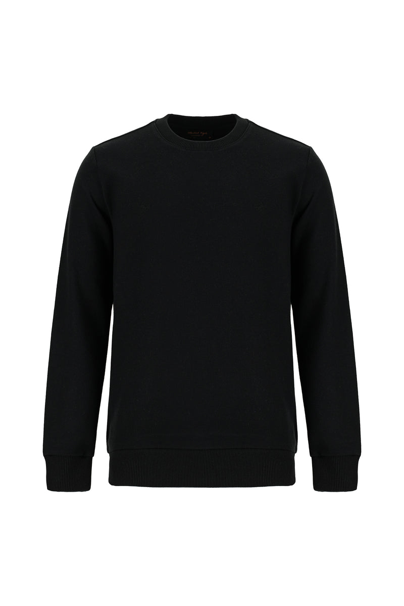 Qara Crew Neck Adi Fit Pambıq Naxışlı Sweatshirt