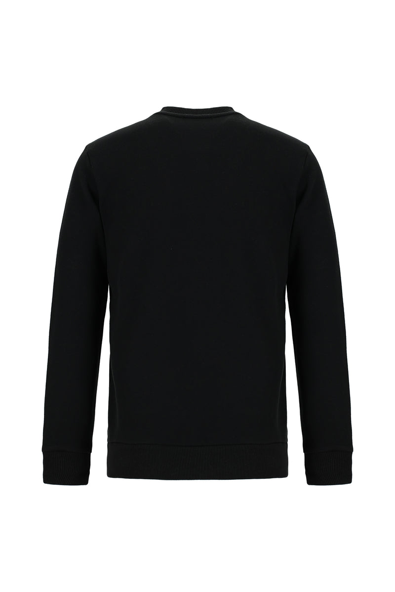 Qara Crew Neck Adi Fit Pambıq Naxışlı Sweatshirt