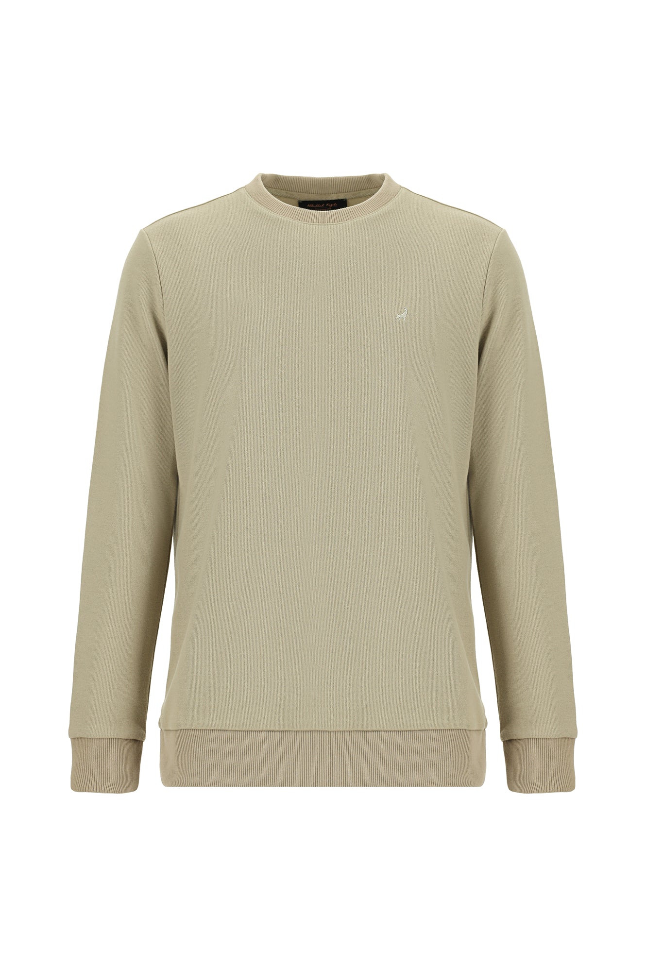 Orta Bej Crew Neck Adi Fit Pambıq Naxışlı Sweatshirt