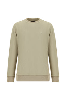 Orta Bej Crew Neck Adi Fit Pambıq Naxışlı Sweatshirt