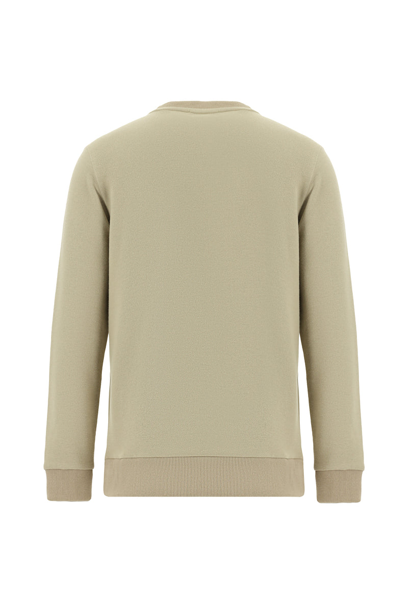 Orta Bej Crew Neck Adi Fit Pambıq Naxışlı Sweatshirt