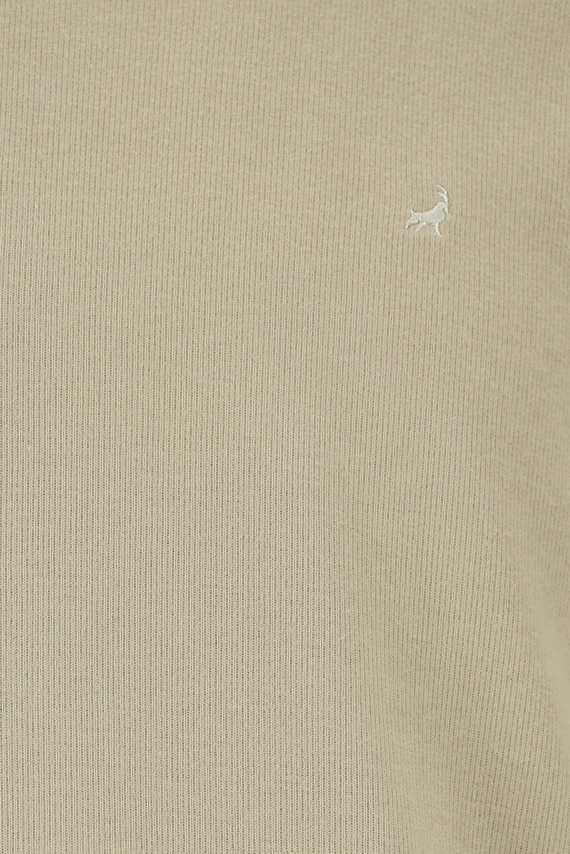 Orta Bej Crew Neck Adi Fit Pambıq Naxışlı Sweatshirt