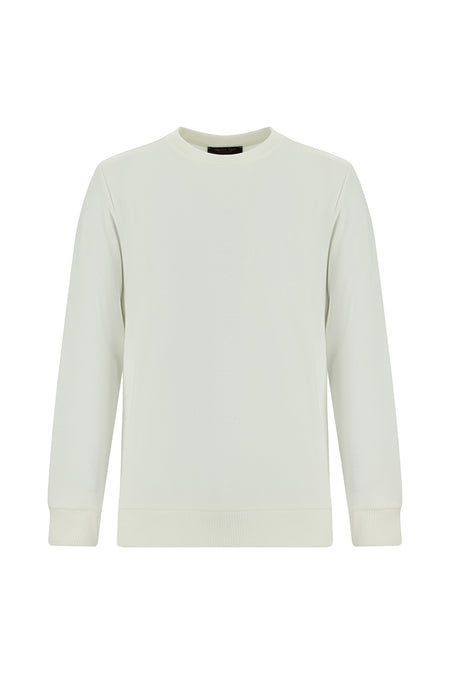 Ekru Crew Neck Adi Fit Pambıq Naxışlı Sweatshirt