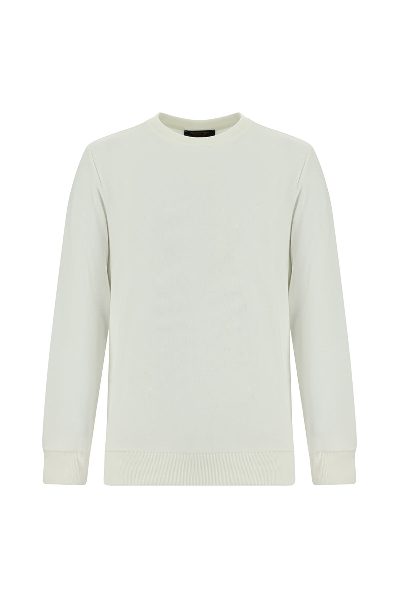 Ekru Crew Neck Adi Fit Pambıq Naxışlı Sweatshirt