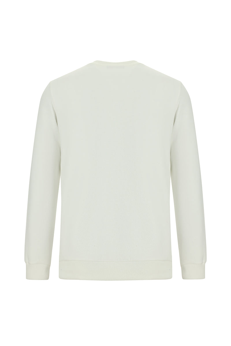 Ekru Crew Neck Adi Fit Pambıq Naxışlı Sweatshirt
