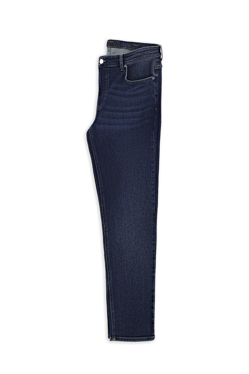 Tünd Mavi 6 damcı Adi Fit Standart Kəsimli Likra Denim Şalvar