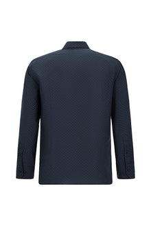 Tünd Dəniz Uzun Qollu İncə Uyğun Naxışlı Pambıq Köynək