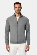 Orta Hisə Verilmiş Melanj Yüksək Yaxalı Pambıq Fermuarlı Cibli Naxışlı Sweatshirt Kardiqan