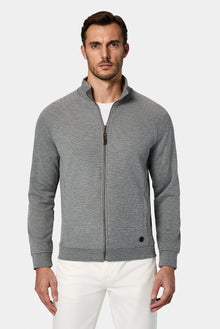 Orta Hisə Verilmiş Melanj Yüksək Yaxalı Pambıq Fermuarlı Cibli Naxışlı Sweatshirt Kardiqan