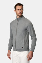 Orta Hisə Verilmiş Melanj Yüksək Yaxalı Pambıq Fermuarlı Cibli Naxışlı Sweatshirt Kardiqan