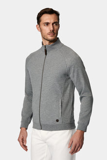 Orta Hisə Verilmiş Melanj Yüksək Yaxalı Pambıq Fermuarlı Cibli Naxışlı Sweatshirt Kardiqan