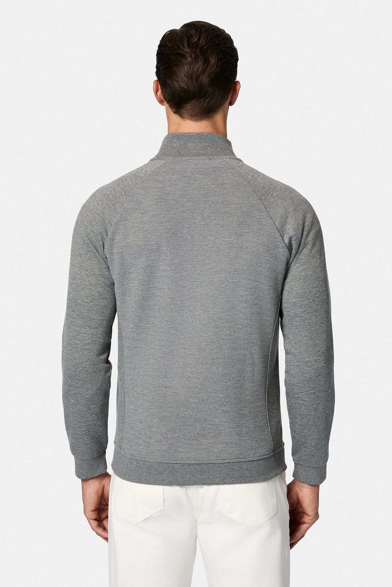 Orta Hisə Verilmiş Melanj Yüksək Yaxalı Pambıq Fermuarlı Cibli Naxışlı Sweatshirt Kardiqan