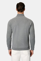 Orta Hisə Verilmiş Melanj Yüksək Yaxalı Pambıq Fermuarlı Cibli Naxışlı Sweatshirt Kardiqan
