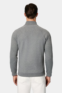 Orta Hisə Verilmiş Melanj Yüksək Yaxalı Pambıq Fermuarlı Cibli Naxışlı Sweatshirt Kardiqan