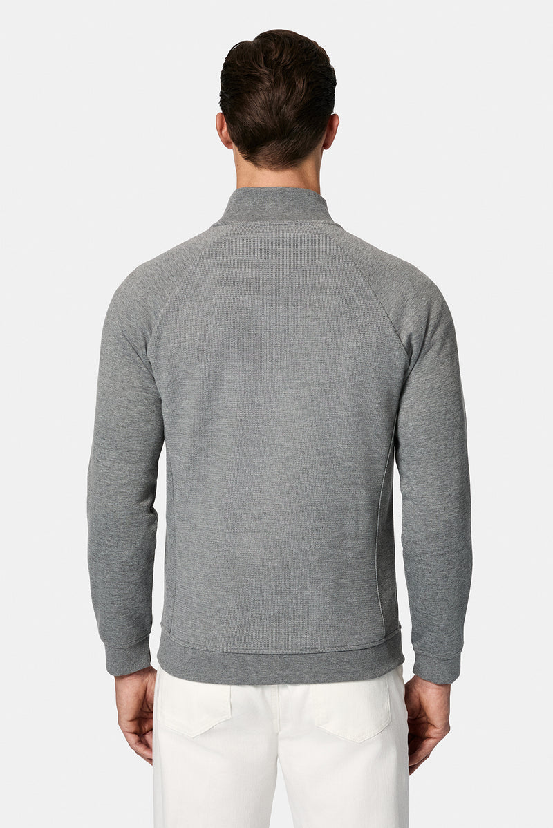 Orta Hisə Verilmiş Melanj Yüksək Yaxalı Pambıq Fermuarlı Cibli Naxışlı Sweatshirt Kardiqan
