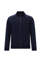 Tünd Dəniz Yüksək Yaxalı Pambıq Fermuarlı Cibli Naxışlı Sweatshirt Kardiqan