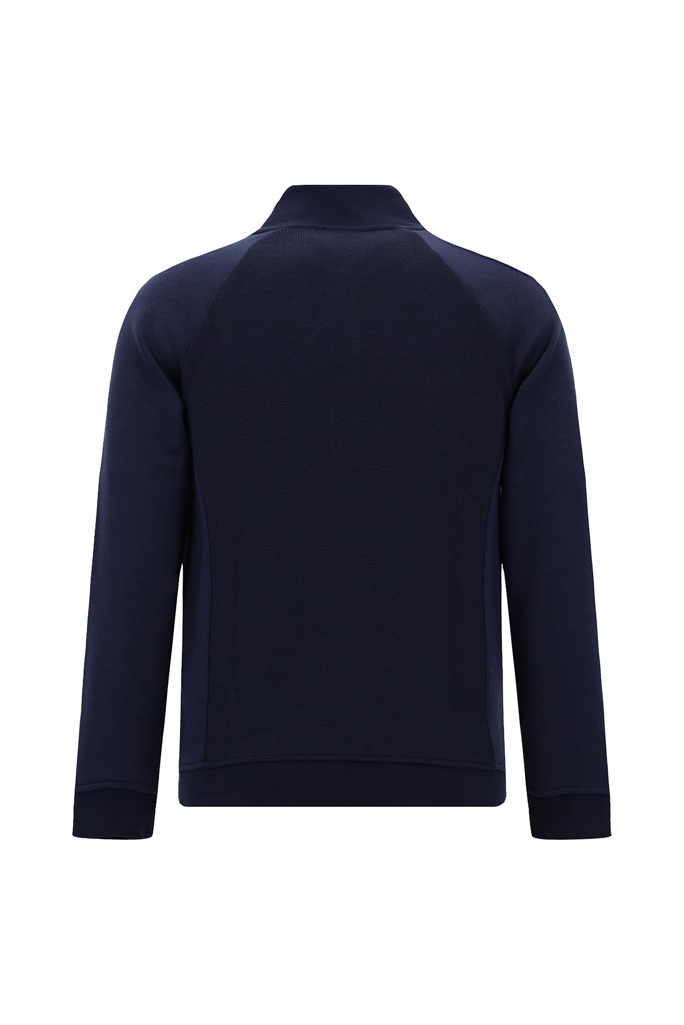 Tünd Dəniz Yüksək Yaxalı Pambıq Fermuarlı Cibli Naxışlı Sweatshirt Kardiqan