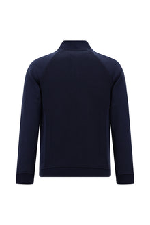 Tünd Dəniz Yüksək Yaxalı Pambıq Fermuarlı Cibli Naxışlı Sweatshirt Kardiqan