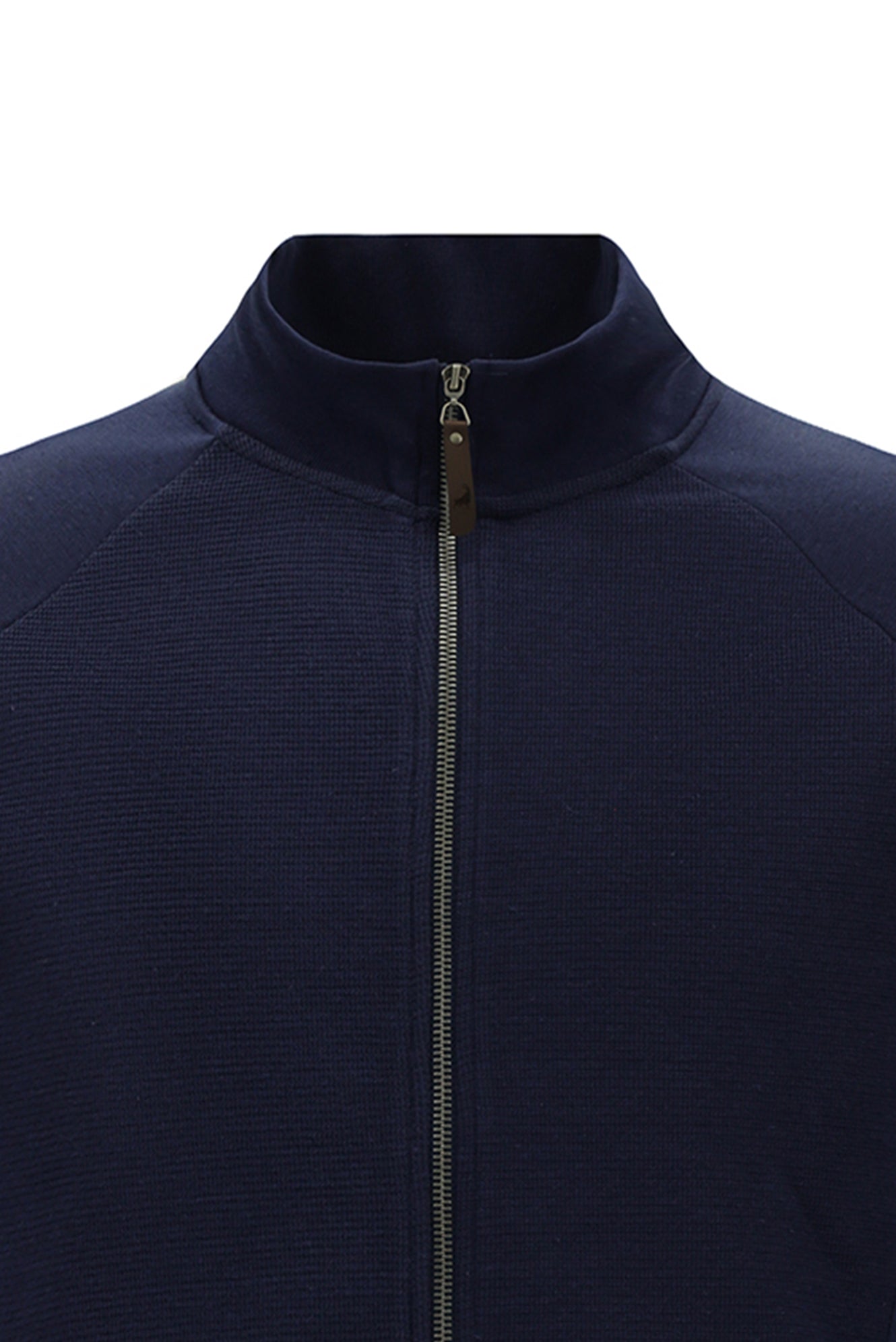 Tünd Dəniz Yüksək Yaxalı Pambıq Fermuarlı Cibli Naxışlı Sweatshirt Kardiqan