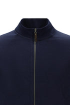 Tünd Dəniz Yüksək Yaxalı Pambıq Fermuarlı Cibli Naxışlı Sweatshirt Kardiqan