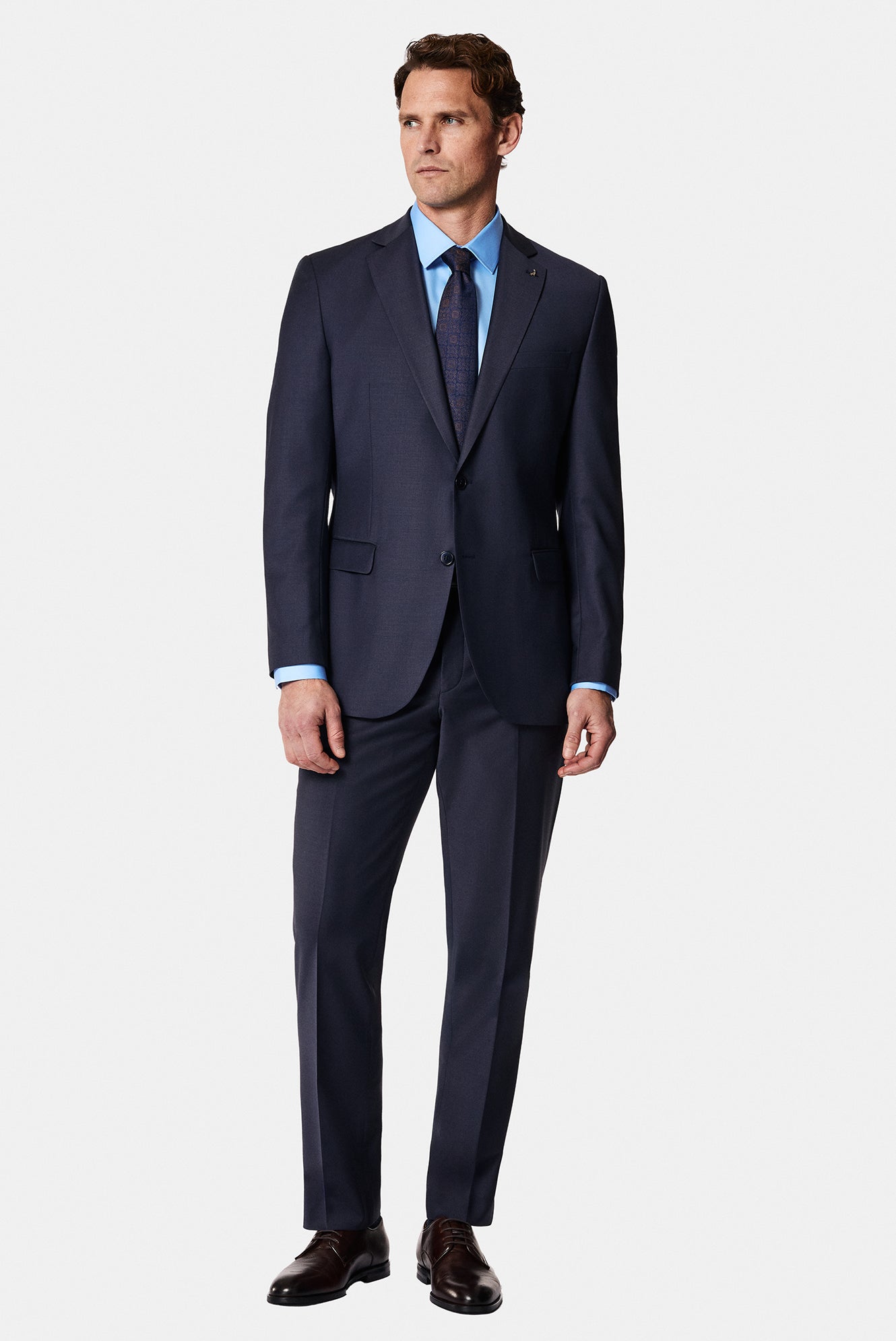 Tünd Dəniz 7 Drop Slim Fit Dar Kəsilmiş Yun Kostyum