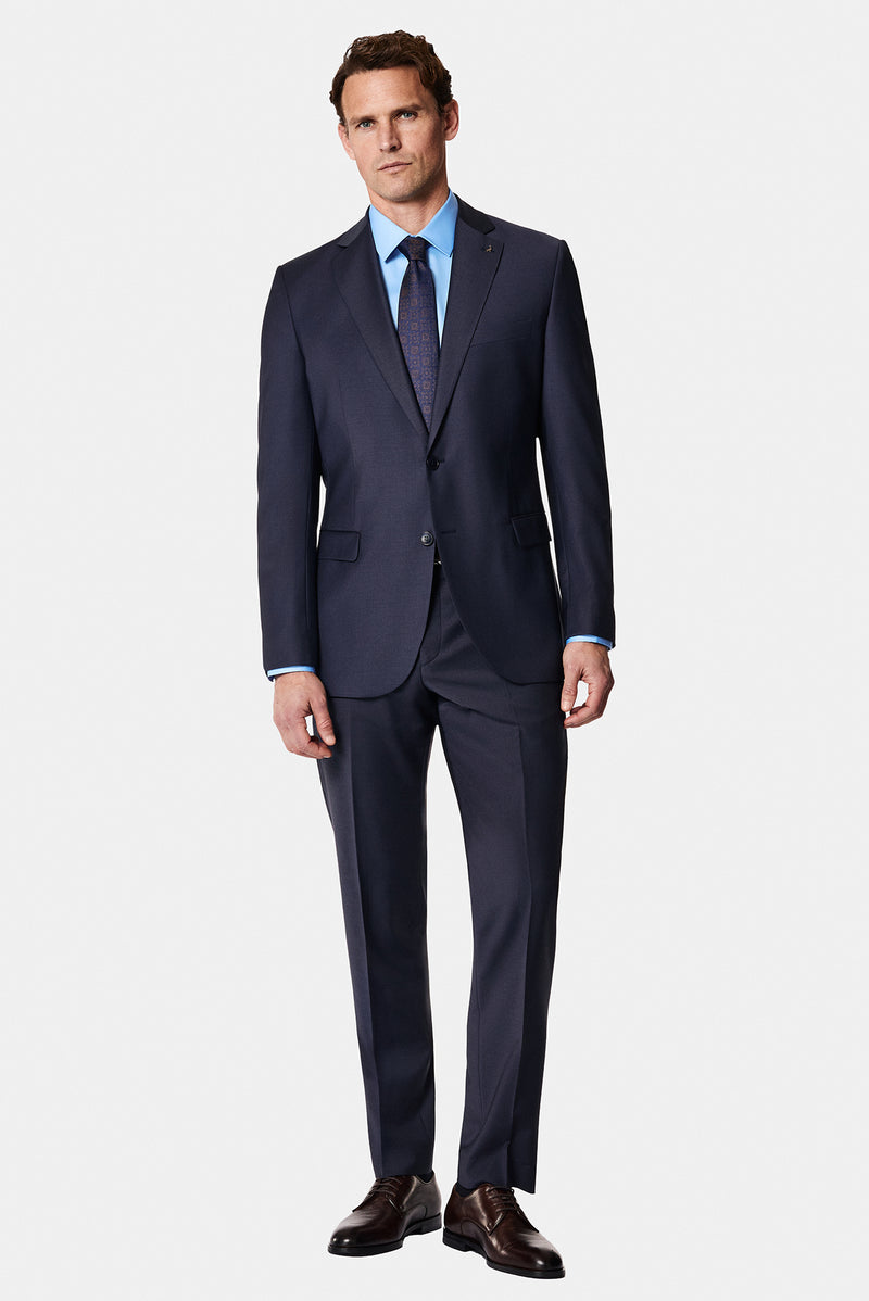 Tünd Dəniz 7 Drop Slim Fit Dar Kəsilmiş Yun Kostyum