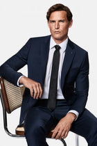 Tünd Dəniz 7 Drop Slim Fit Dar Kəsilmiş Yun Kostyum