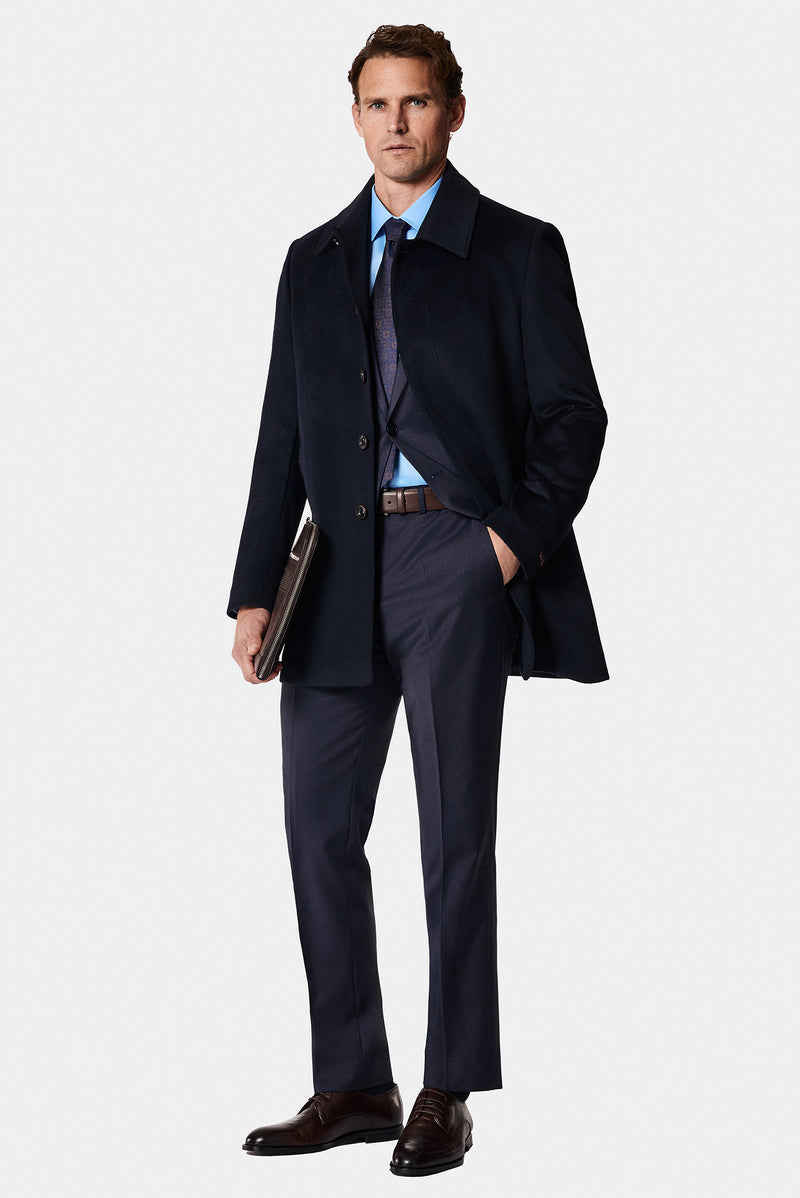 Tünd Dəniz 7 Drop Slim Fit Dar Kəsilmiş Yun Kostyum