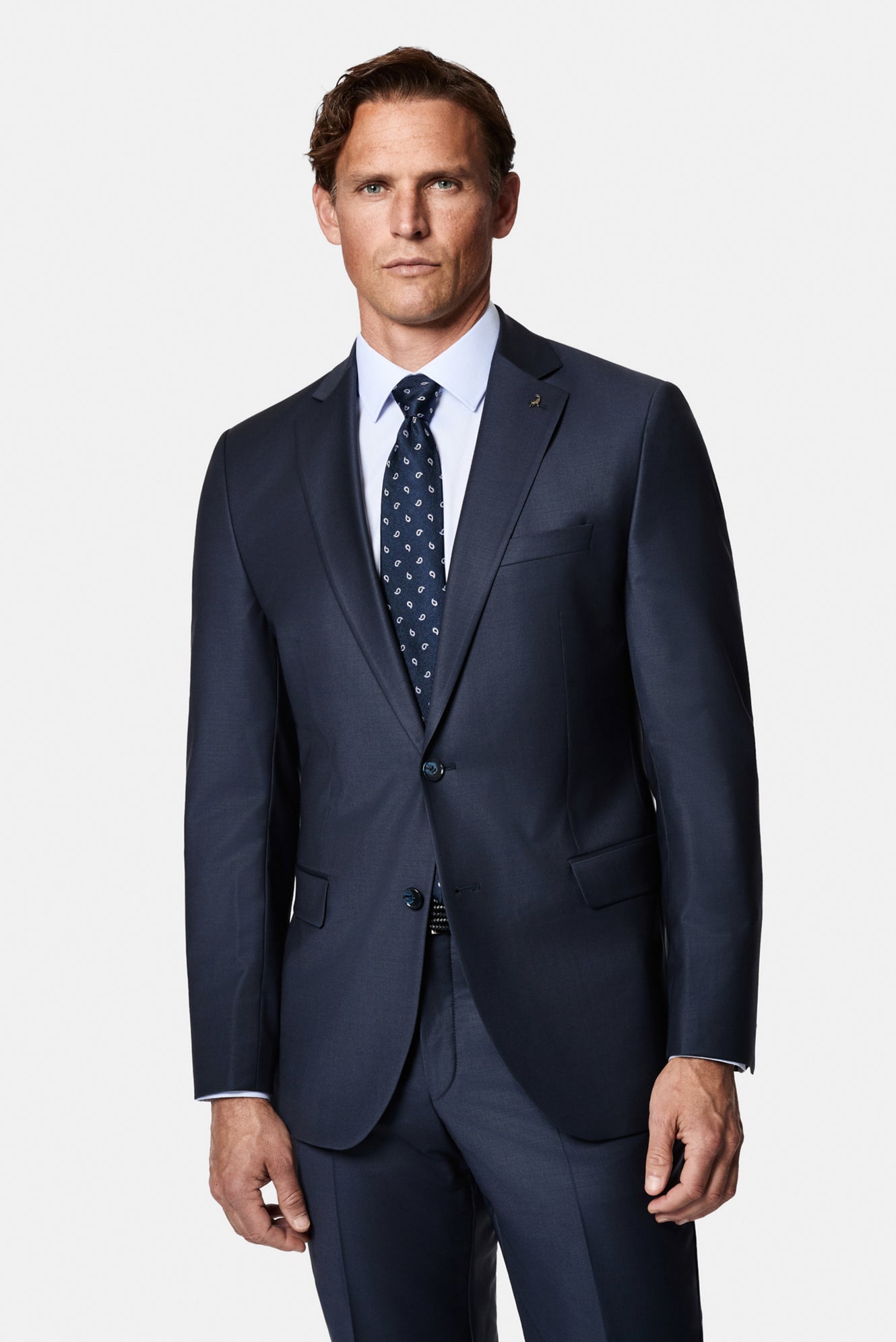 Tünd Dəniz 7 Drop Slim Fit Dar Kesim Yünlü Takım Elbise