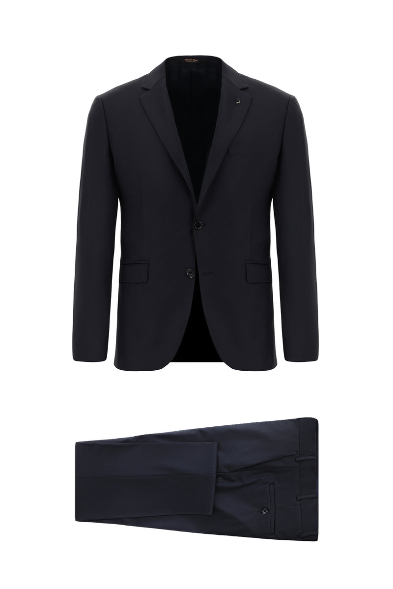 Tünd Dəniz 7 Drop Slim Fit Dar Kəsilmiş Yun Kostyum