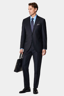 Tünd Dəniz 7 Drop Slim Fit Dar Kəsilmiş Yun Kostyum