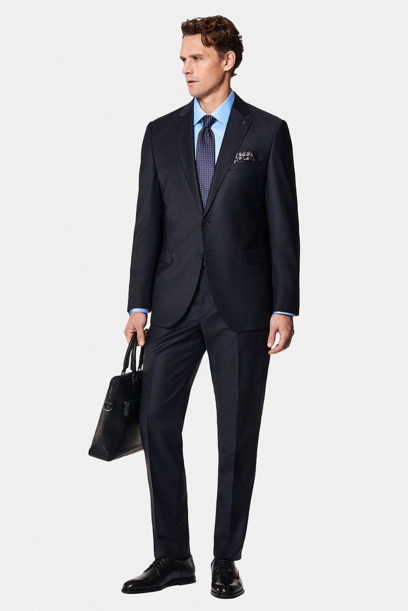 Tünd Dəniz 7 Drop Slim Fit Dar Kəsilmiş Yun Kostyum