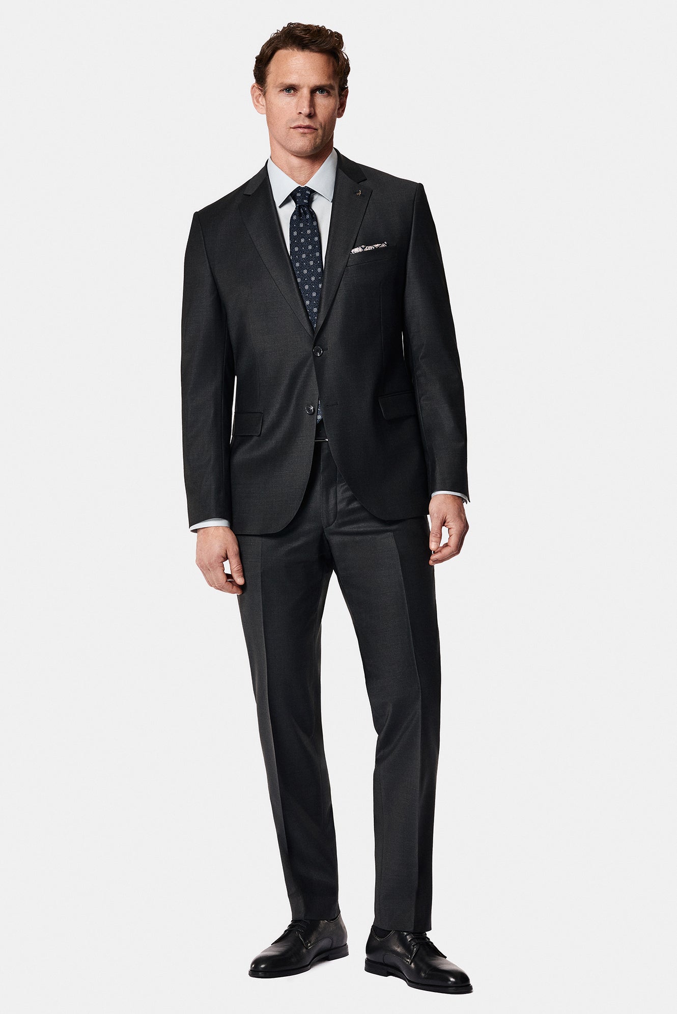 Tünd Antrasit 7 Drop Slim Fit Dar Kəsilmiş Yun Kostyum